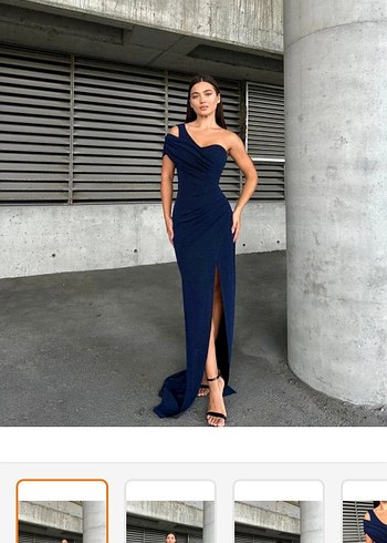 Straplez Drapeli Lacivert Uzun Abiye Elbise - Görsel 2