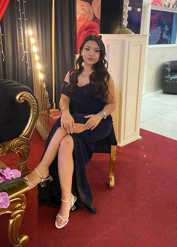 Straplez Drapeli Lacivert Uzun Abiye Elbise - Görsel 3