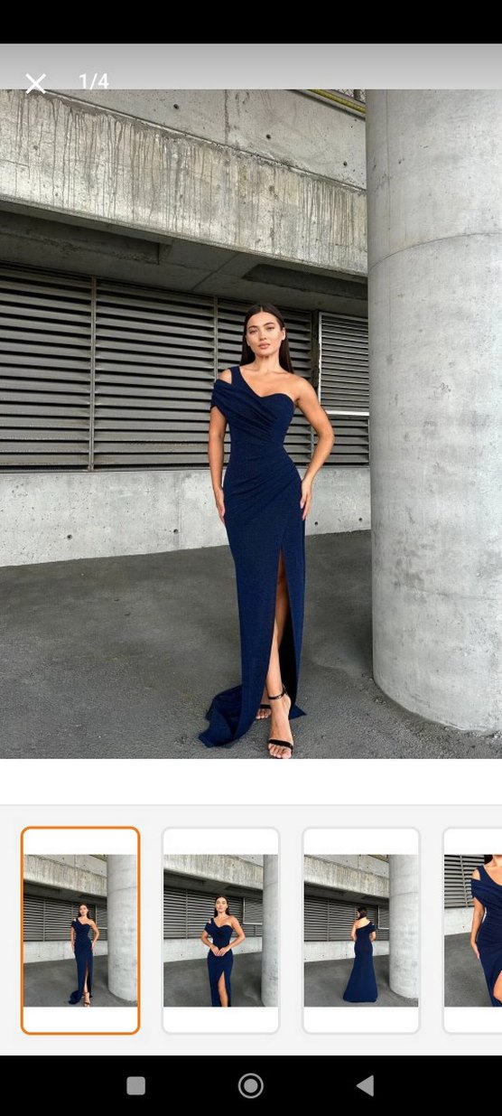 Straplez Drapeli Lacivert Uzun Abiye Elbise - Görsel 2