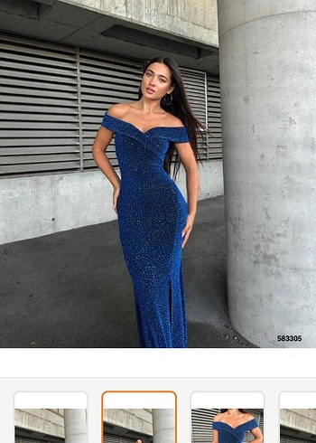 Mavi Pullu Uzun Abiye Elbise - Görsel 2