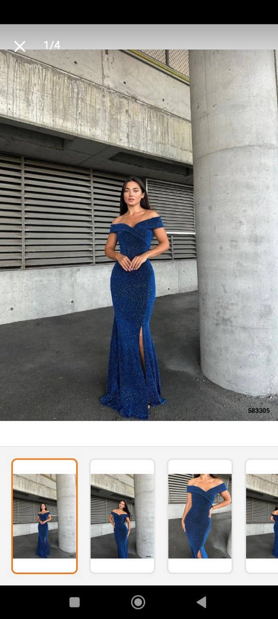 Mavi Pullu Uzun Abiye Elbise - Görsel 3