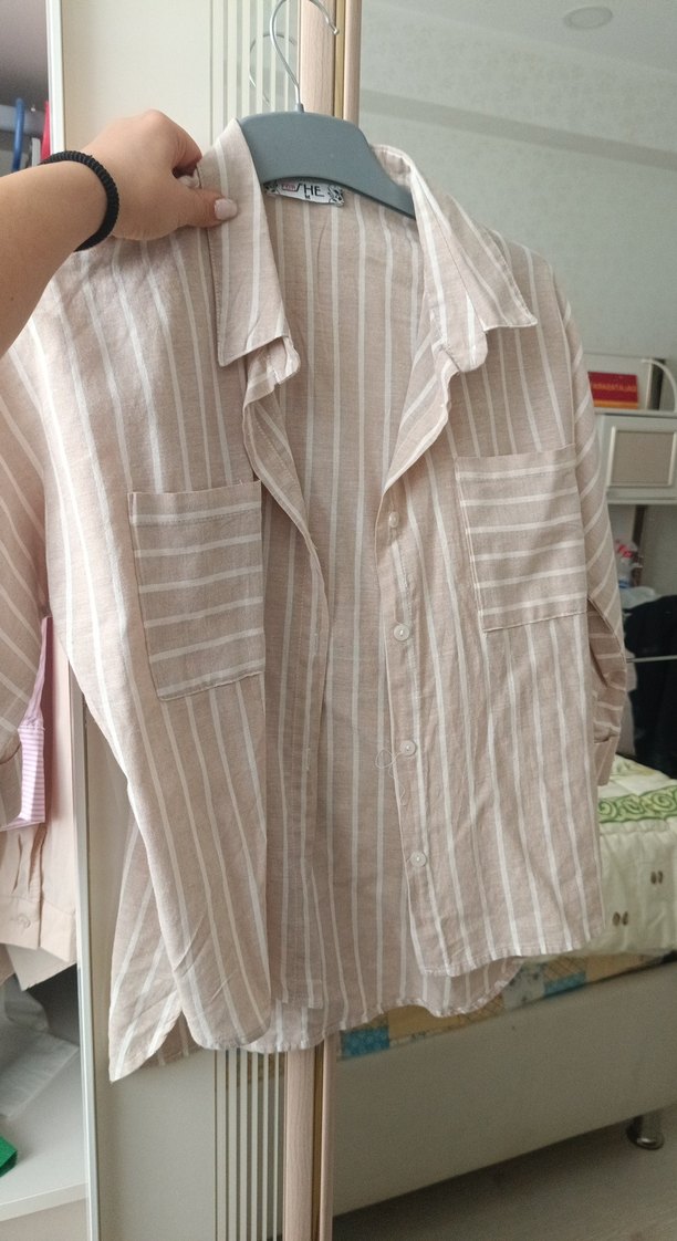 V Yaka Kısa Kollu Beyaz Bohem Bluz - Görsel 2