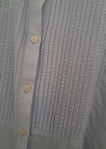 xl Beden Gri Coton Uzun Kollu Nervurlu Gömlek