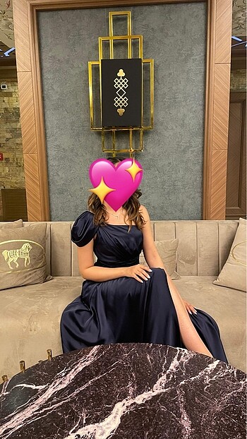 Diğer Lacivert Saten Yırtmaçlı Abiye Elbise