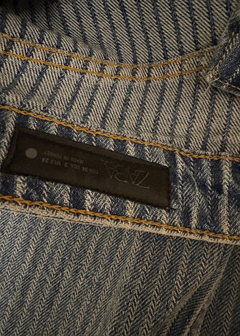 Kadın Mavi Çizgili Pileli Midi Denim Pantolon - Görsel 4