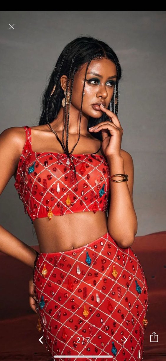 Kırmızı/Turuncu arası  Uzun İpek Elbise - Görsel 3