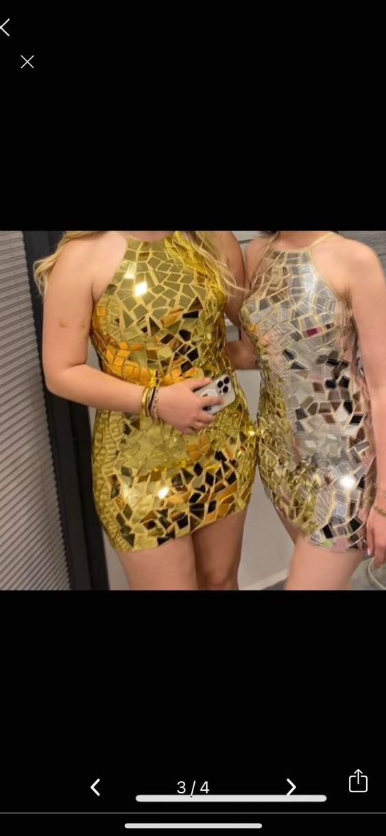 Altın Parlak Pul İşlemeli Midi Kokteyl Elbisesi - Görsel 3