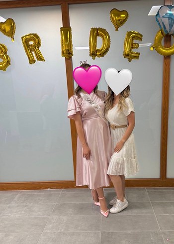 Pembe Uzun Drapeli Kadın Abiye Elbise - Görsel 2