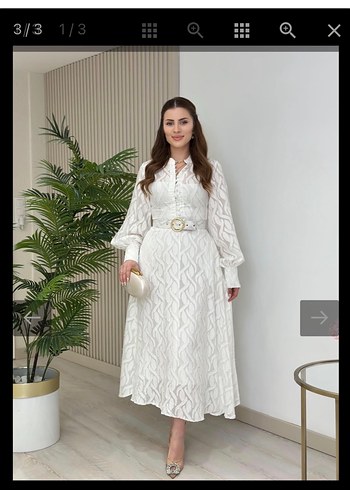 Nakışlı Beyaz Uzun Tesettür Nişan Elbisesi - Görsel 3