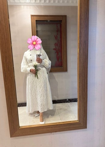 Nakışlı Beyaz Uzun Tesettür Nişan Elbisesi - Görsel 2