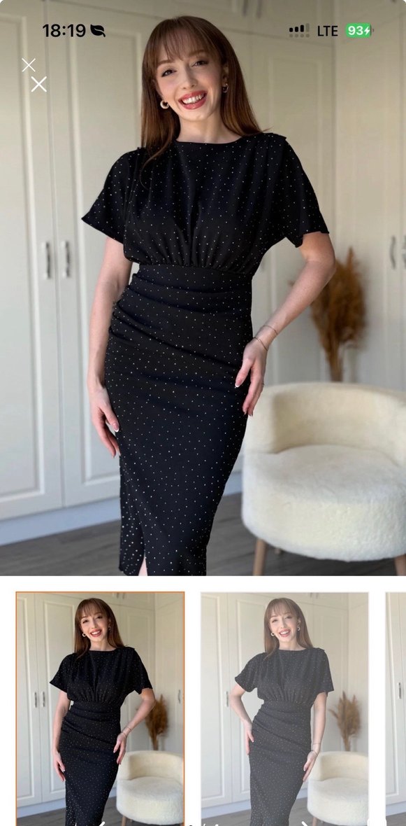 Boncuk İşlemeli Siyah Midi Elbise - Görsel 2