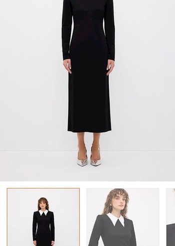 Siyah Uzun Kollu Yüksek Yakalı Uzun Elbise - Görsel 5