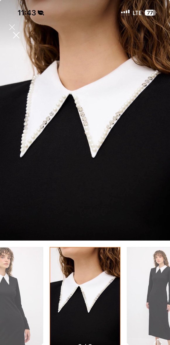 Siyah Uzun Kollu Yüksek Yakalı Uzun Elbise - Görsel 2