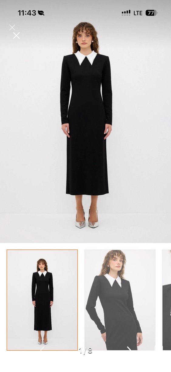 Siyah Uzun Kollu Yüksek Yakalı Uzun Elbise - Görsel 5