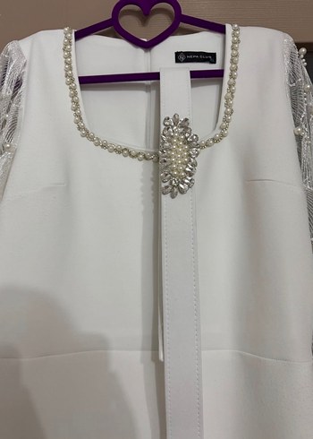 Dantel Detaylı Uzun Beyaz Kadın Elbise - Görsel 3