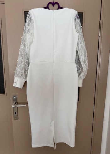 Dantel Detaylı Uzun Beyaz Kadın Elbise - Görsel 2