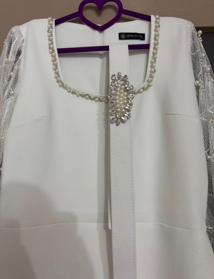 Dantel Detaylı Uzun Beyaz Kadın Elbise - Görsel 3