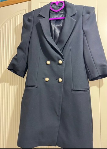 Düğmeli, Pembe, Uzun Kollu Ofis Mini Elbise - Görsel 2