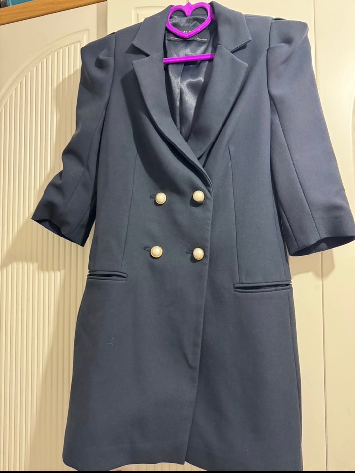 Düğmeli, Pembe, Uzun Kollu Ofis Mini Elbise - Görsel 2