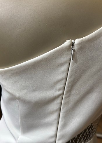 Beyaz Straplez Mini Elbise - Görsel 6