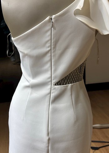 Beyaz Straplez Mini Elbise - Görsel 5