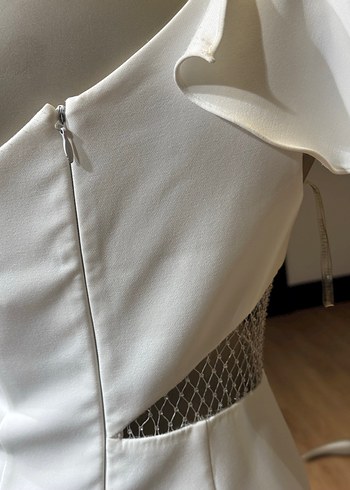 Beyaz Straplez Mini Elbise - Görsel 7