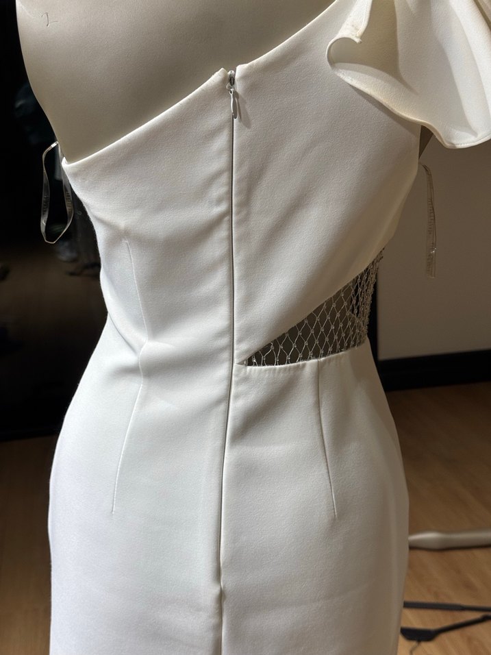 Beyaz Straplez Mini Elbise - Görsel 5