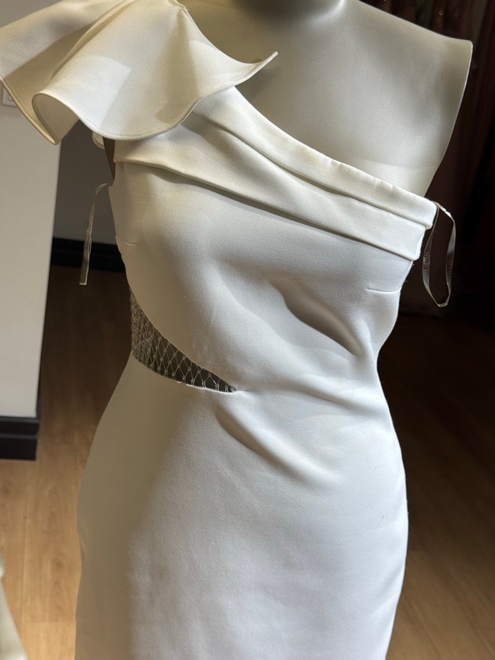 Beyaz Straplez Mini Elbise - Görsel 2