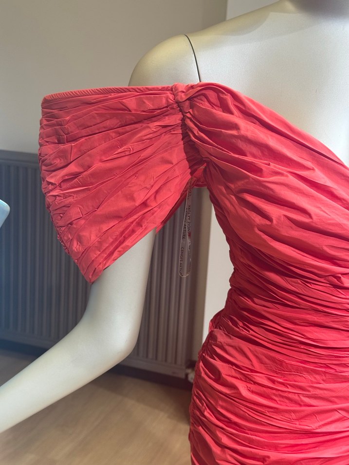 Kırmızı Drapeli Straplez Mini Abiye Elbise - Görsel 2