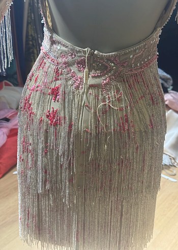 Püsküllü İşlemeli Uzun Kollu Abiye Elbise - Görsel 6