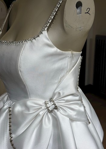 Parlak Beyaz Mini Straplez Gelinlik - Görsel 5