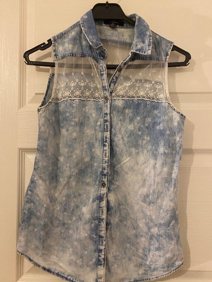 Düğmeli Kolsuz Denim Gömlek - Görsel 5