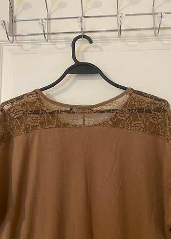 Bej Keten Kadın Kısa Kollu Bluz - Görsel 7