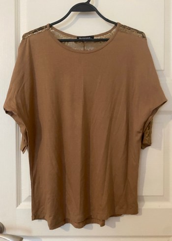 Bej Keten Kadın Kısa Kollu Bluz - Görsel 2