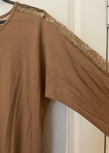 Bej Keten Kadın Kısa Kollu Bluz - Görsel 4