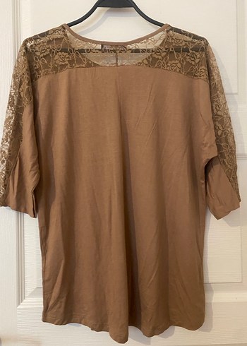 Bej Keten Kadın Kısa Kollu Bluz - Görsel 5