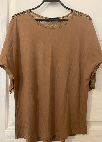 Bej Keten Kadın Kısa Kollu Bluz - Görsel 3