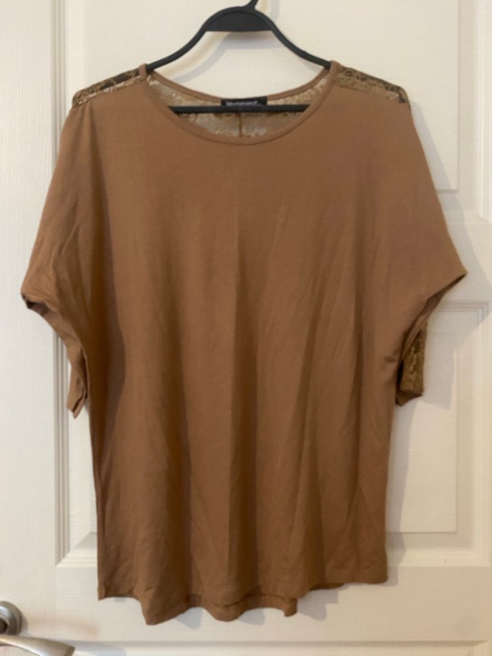 Bej Keten Kadın Kısa Kollu Bluz - Görsel 2