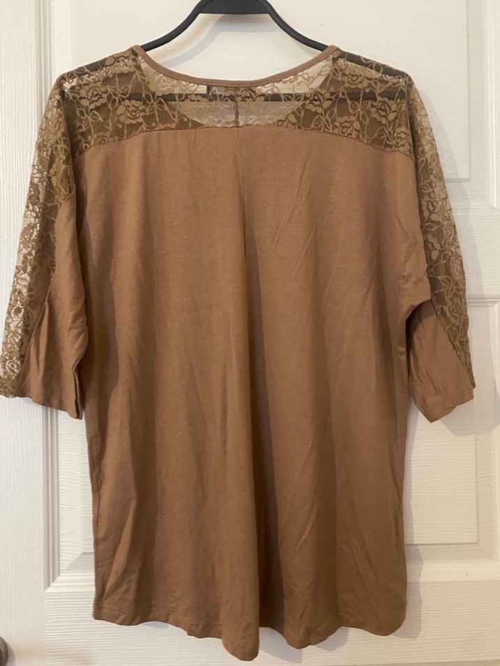 Bej Keten Kadın Kısa Kollu Bluz - Görsel 5