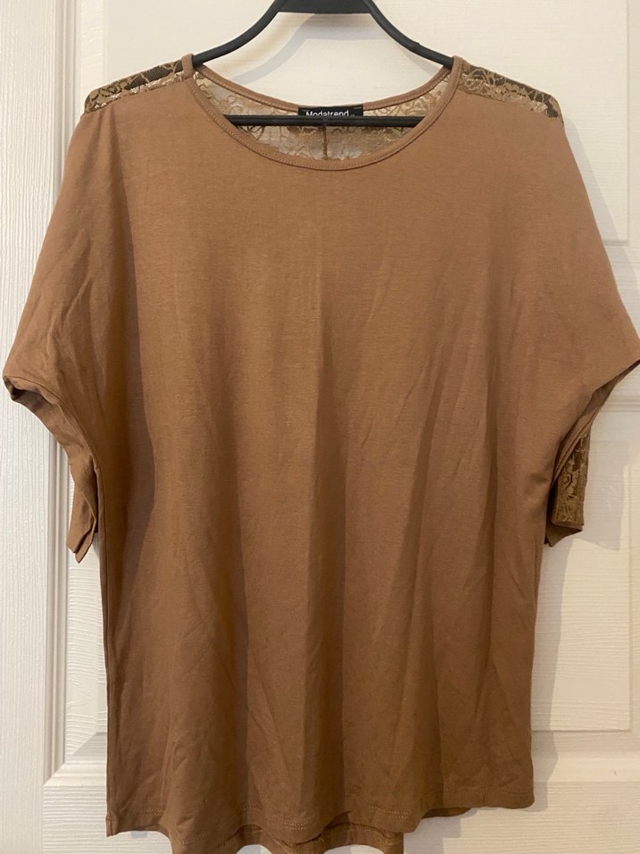 Bej Keten Kadın Kısa Kollu Bluz - Görsel 3