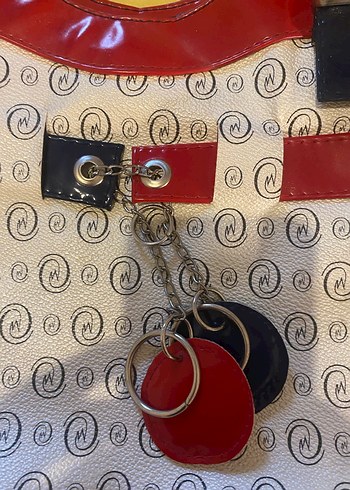 Renkli Baskılı Kırmızı Deri Kadın Çanta - Görsel 3