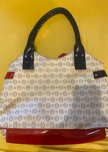 Renkli Baskılı Kırmızı Deri Kadın Çanta - Görsel 4