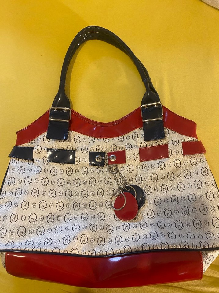 Renkli Baskılı Kırmızı Deri Kadın Çanta - Görsel 2
