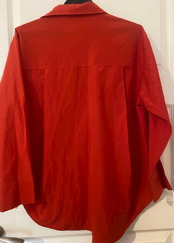 Düğmeli Kırmızı Kadın Keten Gömlek - Görsel 8