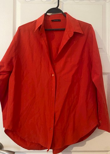 Düğmeli Kırmızı Kadın Keten Gömlek - Görsel 2