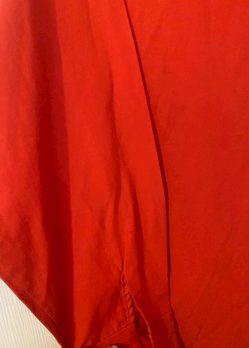 Düğmeli Kırmızı Kadın Keten Gömlek - Görsel 4