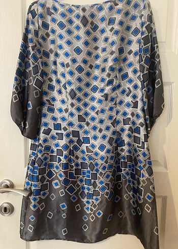 Mavi Desenli Uzun Kollu Midi Elbise - Görsel 8