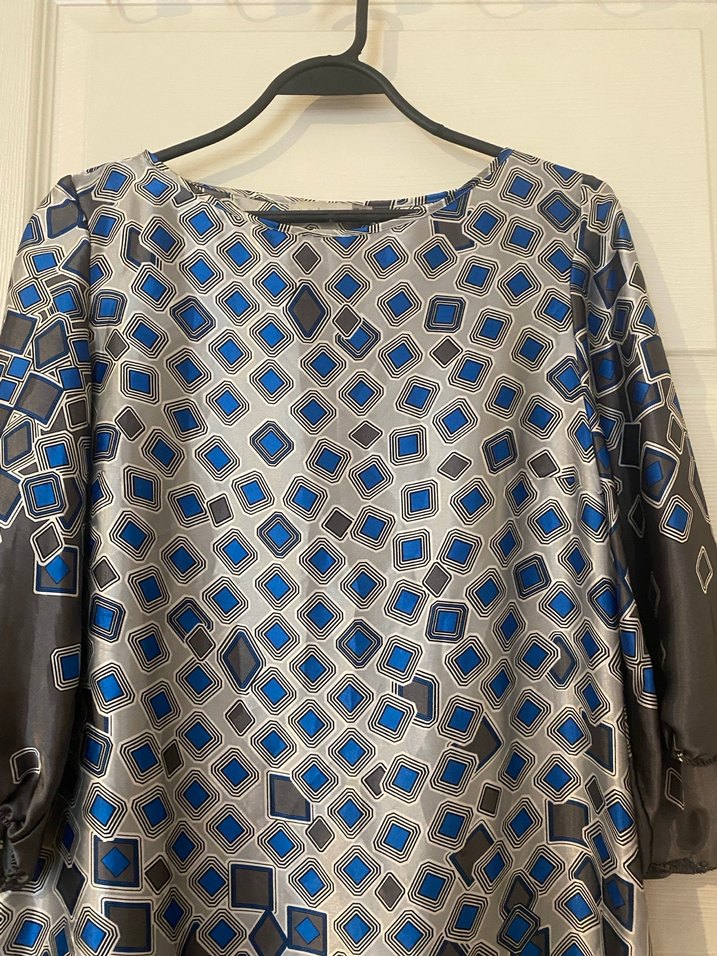 Mavi Desenli Uzun Kollu Midi Elbise - Görsel 5