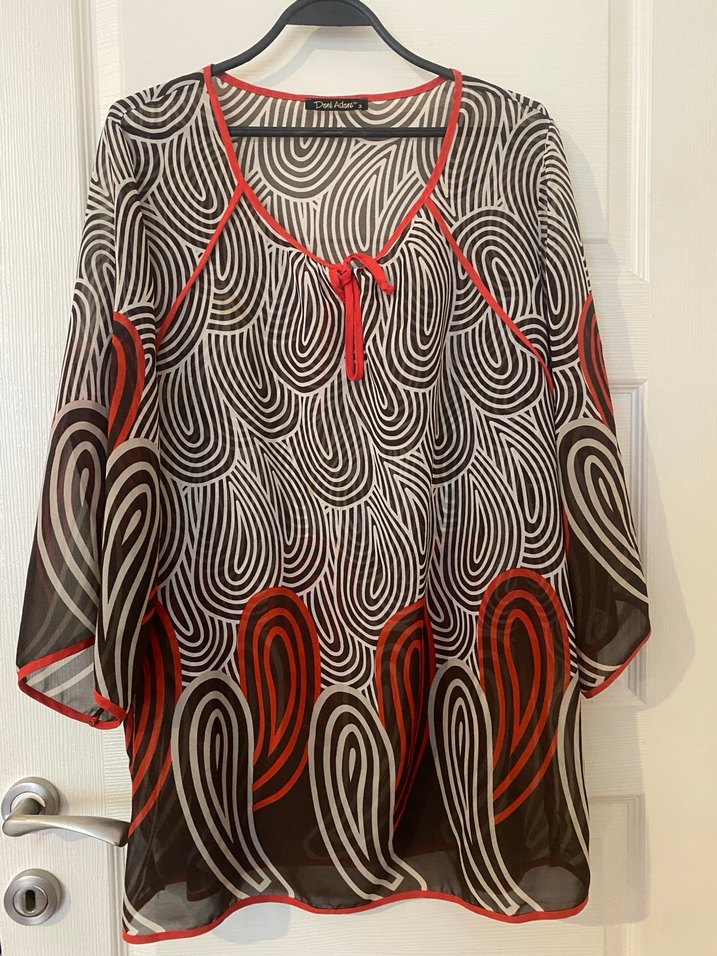 Desenli Bohem Hamile Tunik, V Yaka, Uzun Kollu - Görsel 2