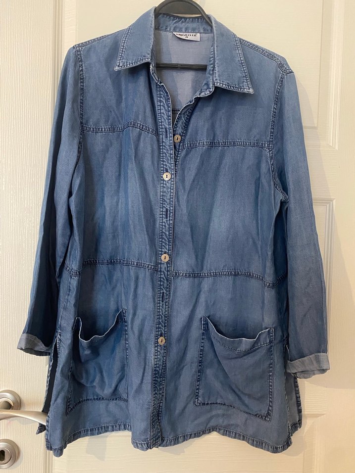 Düğmeli Uzun Kollu Kadın Denim Gömlek - Görsel 2